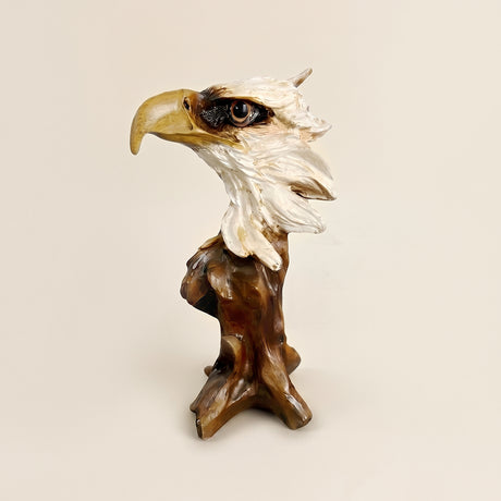 Bald eagle head resin sculpture on tree stump base