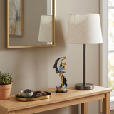 Ballerina Dancer Sculpture, Modern Resin Figurine with Crescent Cape in Midnight Blue & Gold, 8.7" Decorative Statue for Shelf, Desk