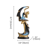 Ballerina Dancer Sculpture, Modern Resin Figurine with Crescent Cape in Midnight Blue & Gold, 8.7" Decorative Statue for Shelf, Desk