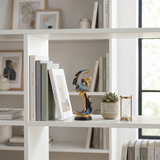 Ballerina Dancer Sculpture, Modern Resin Figurine with Crescent Cape in Midnight Blue & Gold, 8.7" Decorative Statue for Shelf, Desk