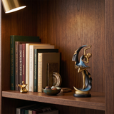 Ballerina Dancer Sculpture, Modern Resin Figurine with Crescent Cape in Midnight Blue & Gold, 8.7" Decorative Statue for Shelf, Desk