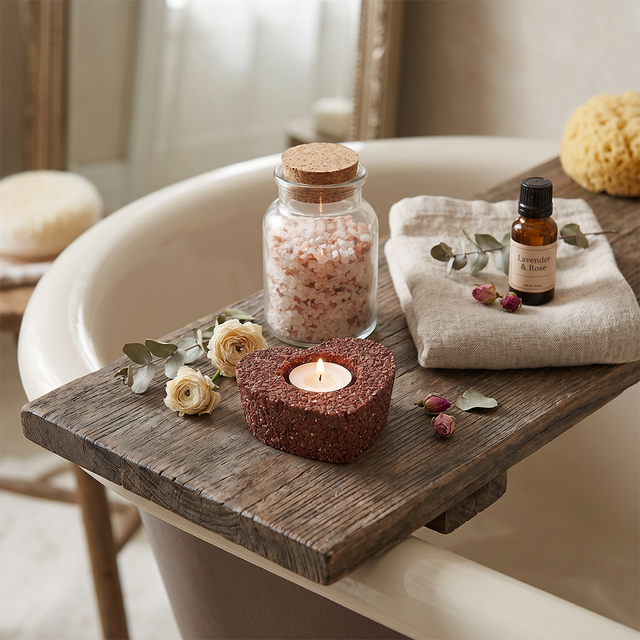 Genuine Gemstone Heart Tealight Holder – Real Red Jasper, Peridot or Tiger's Eye Chips – Romantic Décor for Bedroom, Bathroom & Wedding Centerpiece