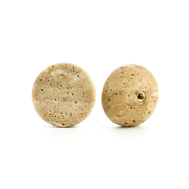 Natural Stone Cabinet Knobs Set of 2, Round Drawer Pulls for Kitchen Bathroom & Dresser, Dome Hardware with Brass-Threaded Insert