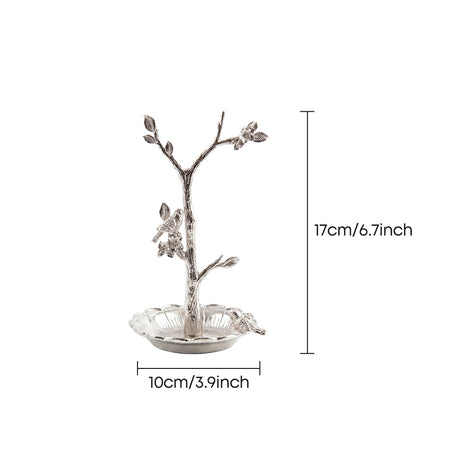 Tree Branch Jewelry Stand with Bird Accents, Zinc Alloy Ring Holder Dish