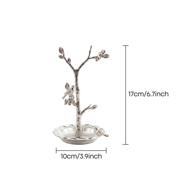 Tree Branch Jewelry Stand with Bird Accents, Zinc Alloy Ring Holder Dish