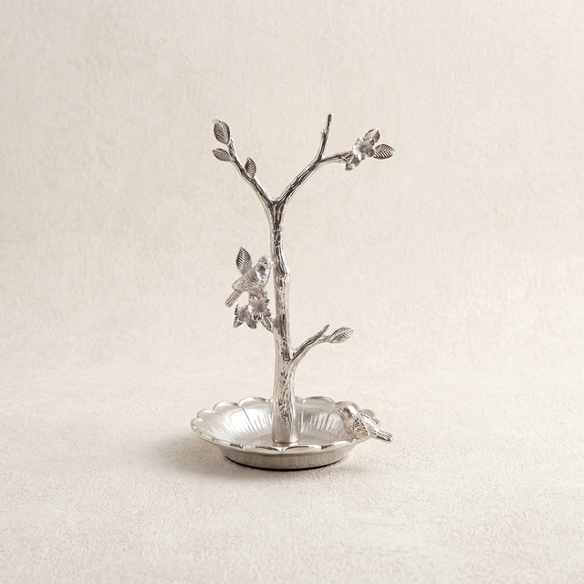Tree Branch Jewelry Stand with Bird Accents, Zinc Alloy Ring Holder Dish
