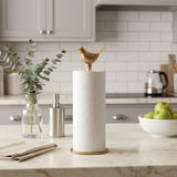 Bird towel stand on marble kitchen counter