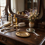 Bird tray on vintage dark wood vanity