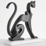 Black Resin Abstract Cat Sculpture – Modern Minimalist Tabletop Figurine with Glossy Finish | Cat Lover Gift, Home Accent for Mantle, Bookshelf, Console & Nightstand