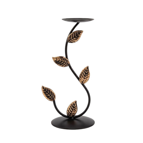 Black Gold Leaf Vine Metal Candlestick