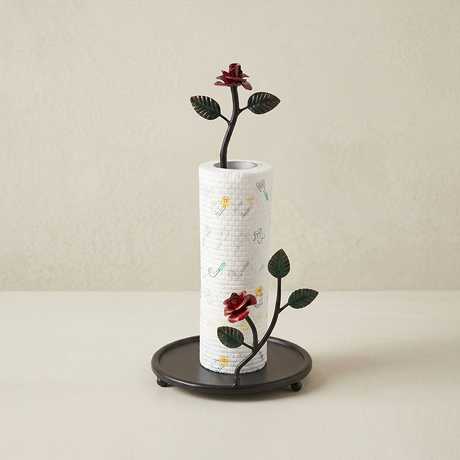 Black Red Rose Metal Paper Towel Holder