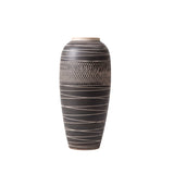 13.7" Modern Black Ceramic Vase, Hand-Carved Textured Stoneware Urn for Entryway, Living Room, Console Table