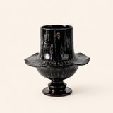 Black glaze flared rim pedestal vase