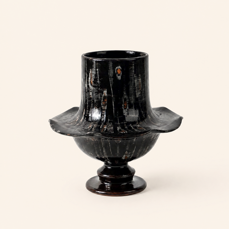 Black glaze flared rim pedestal vase