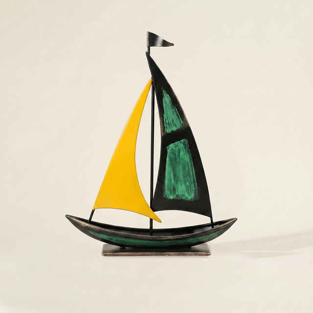 Handcrafted Metal Sailboat Sculpture, Coastal Nautical Decor, Shelf, Mantel & Desk Accent