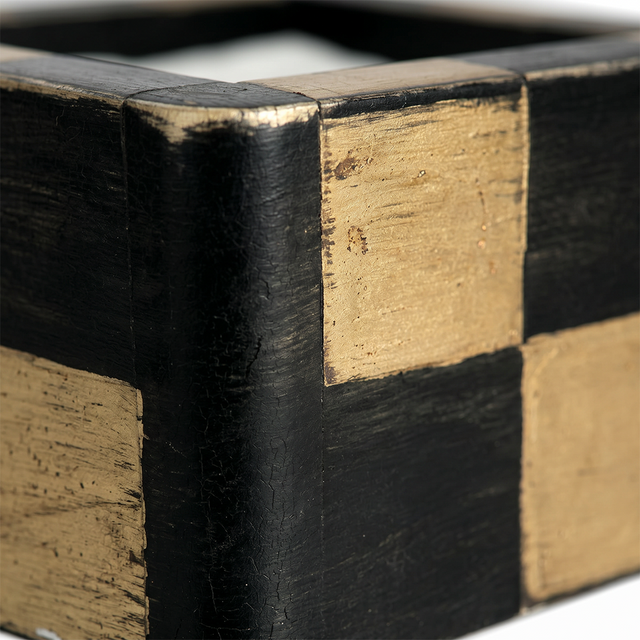 Checkered Wooden Napkin Holder — Rustic Handcrafted Square Cocktail Napkin Caddy with Bun Feet, Distressed Finish