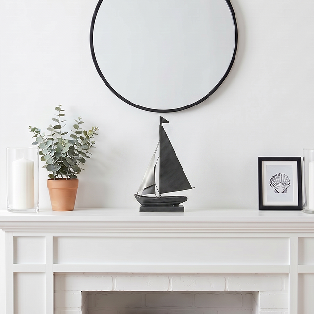 Handcrafted Metal Sailboat Sculpture, Coastal Nautical Decor, Shelf, Mantel & Desk Accent