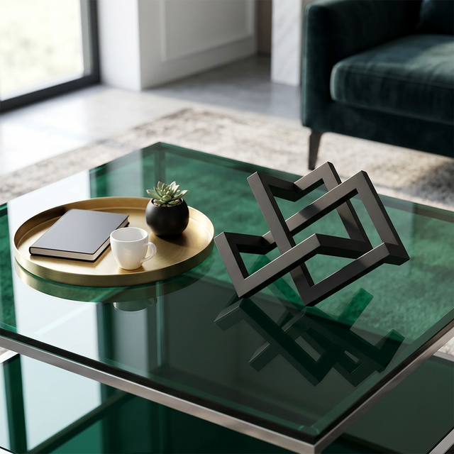 Modern Geometric Metal Sculpture, Interlocking Rectangular Frames Tabletop Decor – Matte Black Art Piece for Living Room Office Shelf