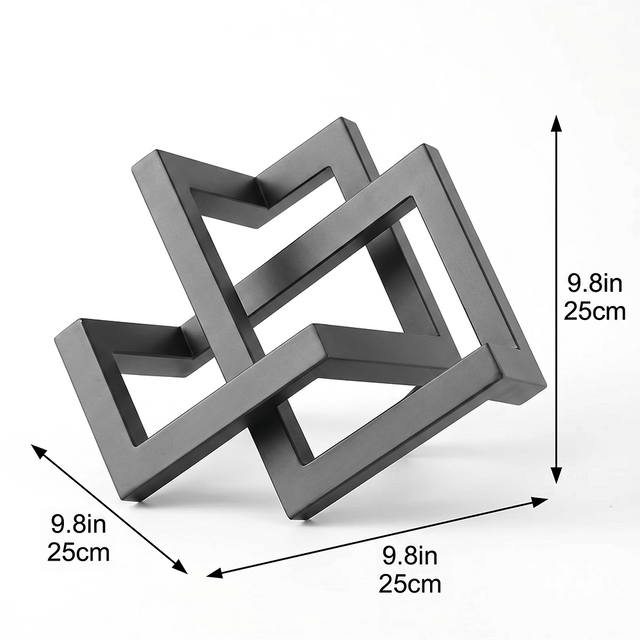 Modern Geometric Metal Sculpture, Interlocking Rectangular Frames Tabletop Decor – Matte Black Art Piece for Living Room Office Shelf