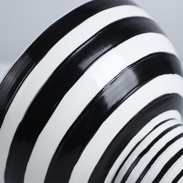 Black and White Striped Ceramic Pedestal Decorative Object, Hand Painted Accent Piece for Entryway, Console, and Coffee Table Decor