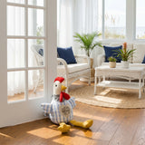 Blue Gingham Rooster On Patio