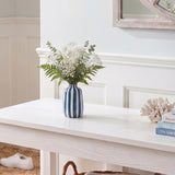 Blue Striped Vase With White Baby Breath