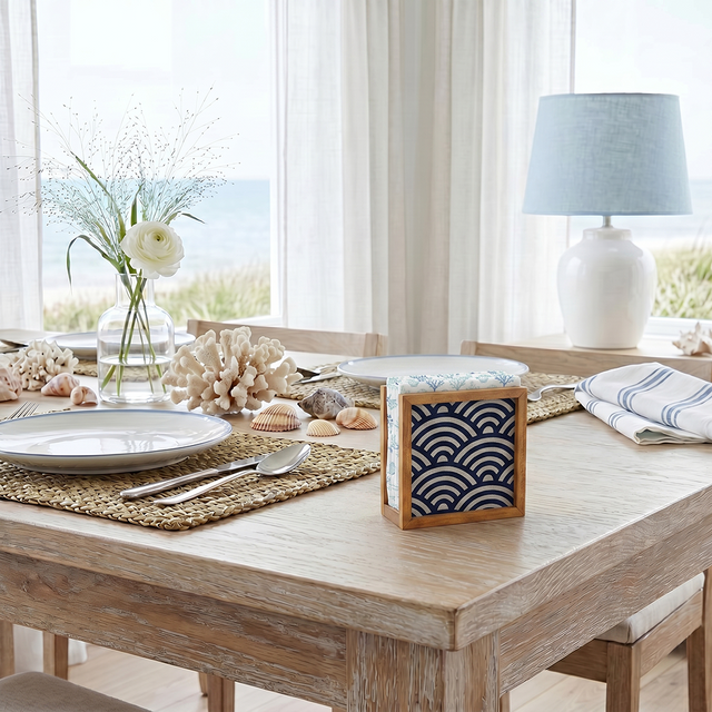 Blue Wave Napkin Holder With Coastal Decor
