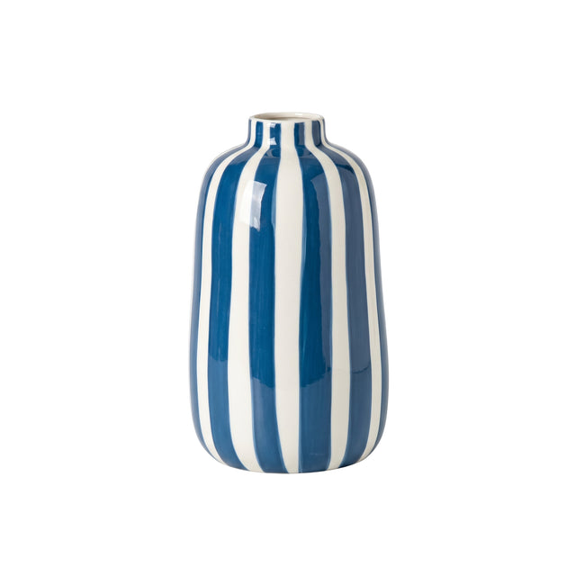 Blue White Striped Ceramic Vase