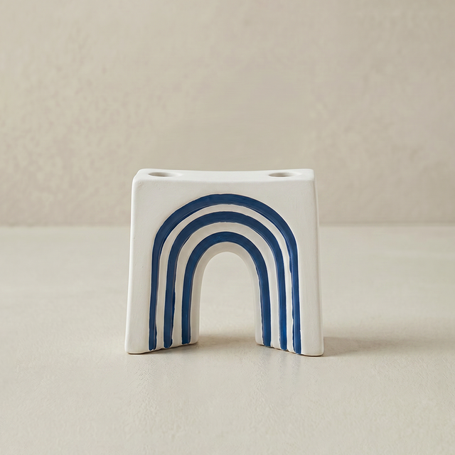 Blue striped arch ceramic ornament
