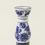 Blue & White Porcelain Taper Candlestick Holder — Traditional Floral Scroll Pattern, Chinoiserie Ceramic Candle Holder for Dining Table & Mantel
