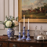 Blue & White Porcelain Taper Candlestick Holder — Traditional Floral Scroll Pattern, Chinoiserie Ceramic Candle Holder for Dining Table & Mantel