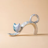 Hand-Painted Ceramic Cat Figurine, Abstract Blue & Ivory Drip-Glaze Sculpture, Modern Decorative Accent for Bookshelf, Console & Mantel