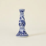 Blue & White Porcelain Taper Candlestick Holder — Traditional Floral Scroll Pattern, Chinoiserie Ceramic Candle Holder for Dining Table & Mantel