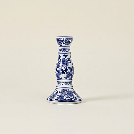 Blue & White Porcelain Taper Candlestick Holder — Traditional Floral Scroll Pattern, Chinoiserie Ceramic Candle Holder for Dining Table & Mantel