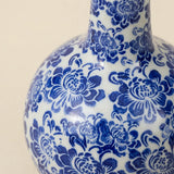Blue and White Chinoiserie Vase — Ceramic Floral Long Neck Bottle Vase for Shelf, Sideboard & Traditional Home Décor