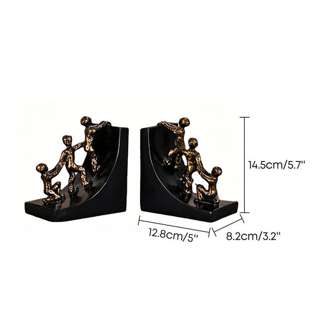 Climbing Figures Bookend Set of 2 – Bronze-Tone Resin Sculpture Bookends for Bookcase, Office Shelf & Home Library Decor