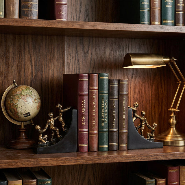 Climbing Figures Bookend Set of 2 – Bronze-Tone Resin Sculpture Bookends for Bookcase, Office Shelf & Home Library Decor