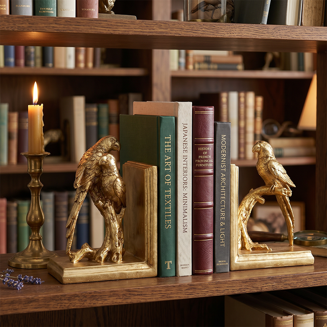 Bookends display on bookshelf
