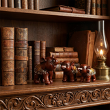 Set of 3 Resin Elephant Figurines – Rosewood Finish, Gold & Silver Embossed Floral Saddles, Lucky Elephant Statues for Mantel Shelf Home Decor