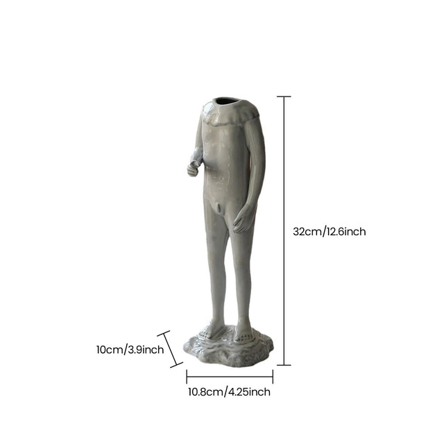 Ceramic Human Figure Vase — Headless Body Sculpture Flower Vase for Shelf, Desk & Eclectic Home Décor