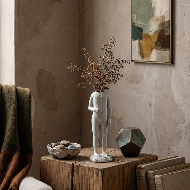 Ceramic Human Figure Vase — Headless Body Sculpture Flower Vase for Shelf, Desk & Eclectic Home Décor