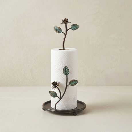 Bronze Green Rose Metal Paper Towel Holder