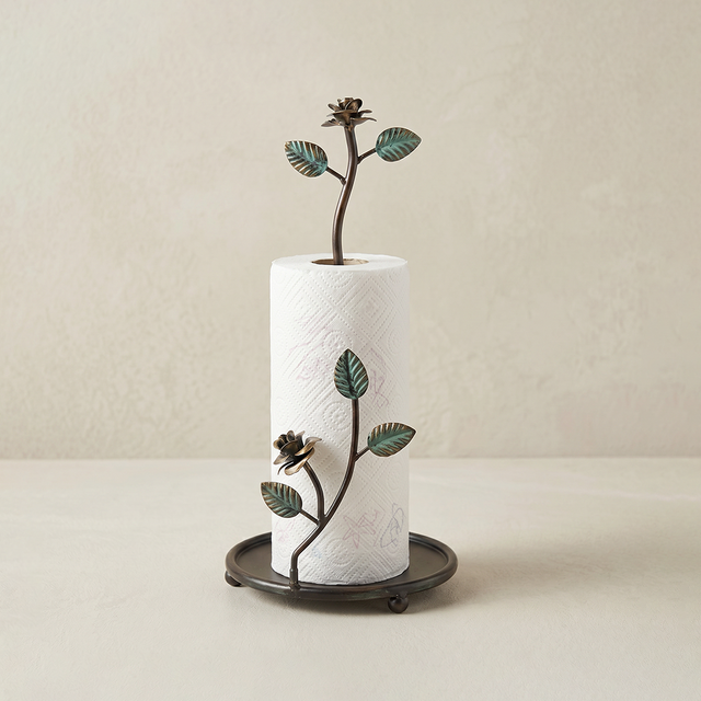 Bronze Green Rose Metal Paper Towel Holder