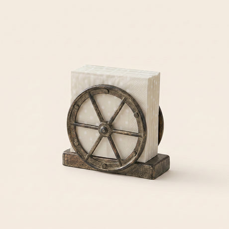 Brown Wagon Wheel Metal Napkin Holder