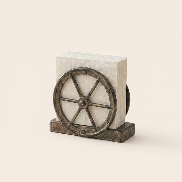 Brown Wagon Wheel Metal Napkin Holder