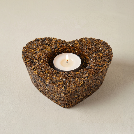 Genuine Gemstone Heart Tealight Holder – Real Red Jasper, Peridot or Tiger's Eye Chips – Romantic Décor for Bedroom, Bathroom & Wedding Centerpiece