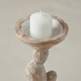 Handcrafted Wood Cactus Candle Holder - Whitewashed Rustic Boho Candlestick for Table, Shelf & Mantel