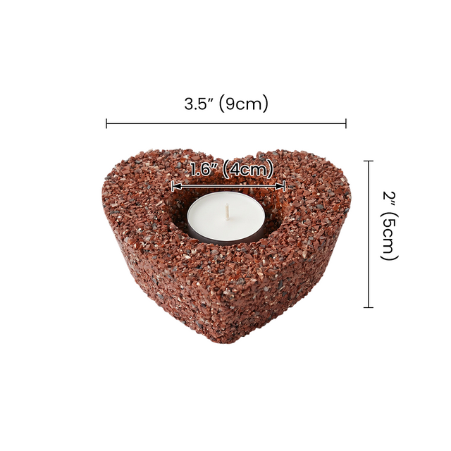 Genuine Gemstone Heart Tealight Holder – Real Red Jasper, Peridot or Tiger's Eye Chips – Romantic Décor for Bedroom, Bathroom & Wedding Centerpiece