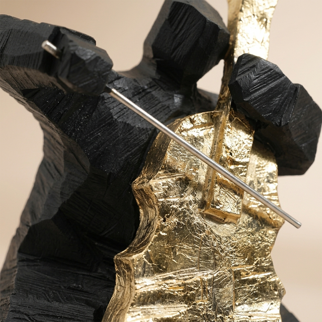 Jazz Trio Musician Figurine Set of 3 – Abstract Resin Sculptures in Black & Gold | Cellist, Trumpet Player & Drummer for Modern Home Decor