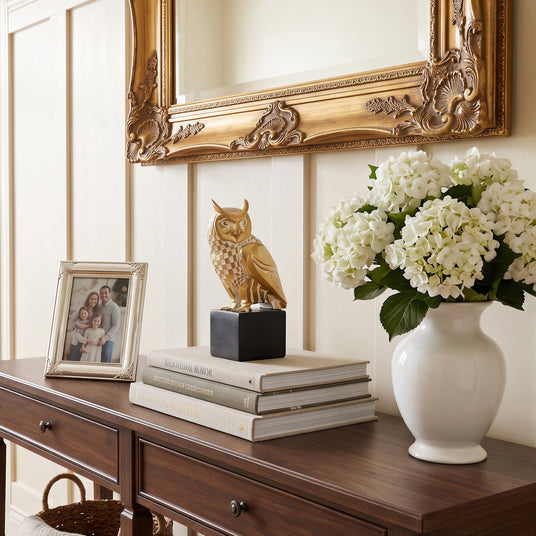 Checkered Owl Sculpture On Wooden Console
